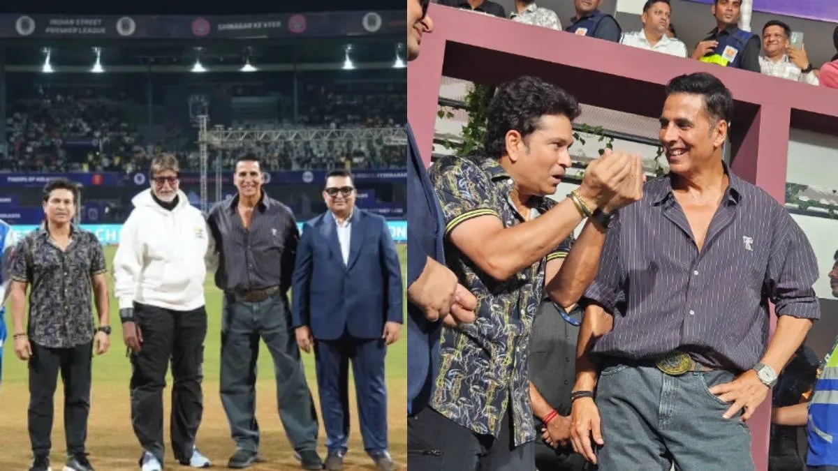 Akshay Kumar touches Amitabh Bachchan’s feet, takes cricket tips from Sachin Tendulkar at ISPL season 2 finale