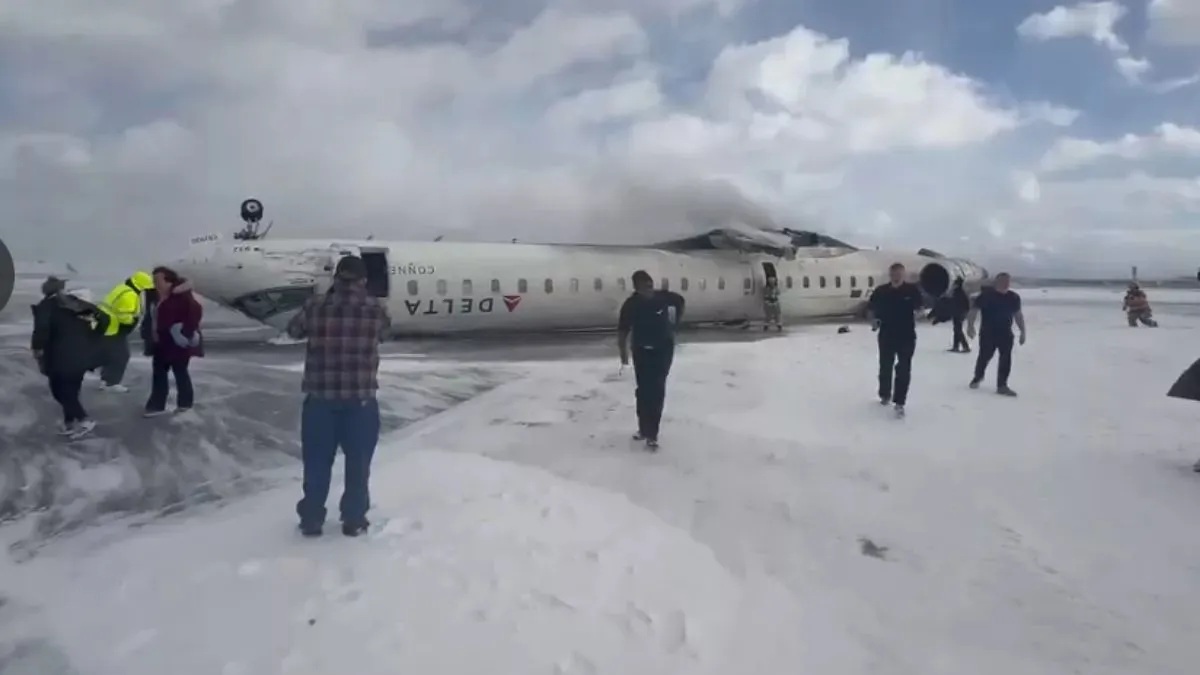 Delta Airlines plane crash-lands, flips upside down at Toronto Airport, 19 injured