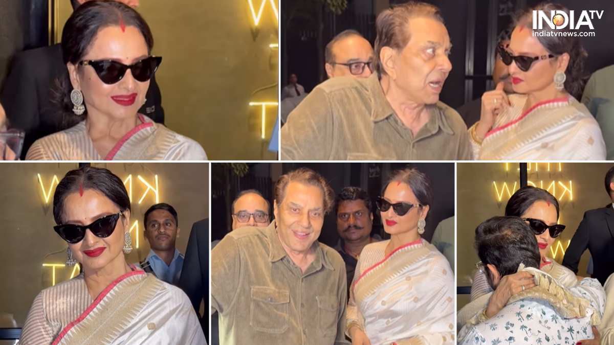 Rekha spotted wearing sindoor at ‘Loveyapa’ screening, shares heartwarming moments with Dharmendra