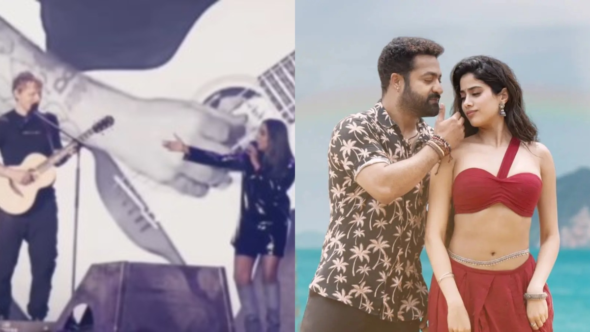 Janhvi Kapoor, Jr NTR react to Ed Sheeran singing Devara: Part 1 song Chuttamalle with Shilpa Rao