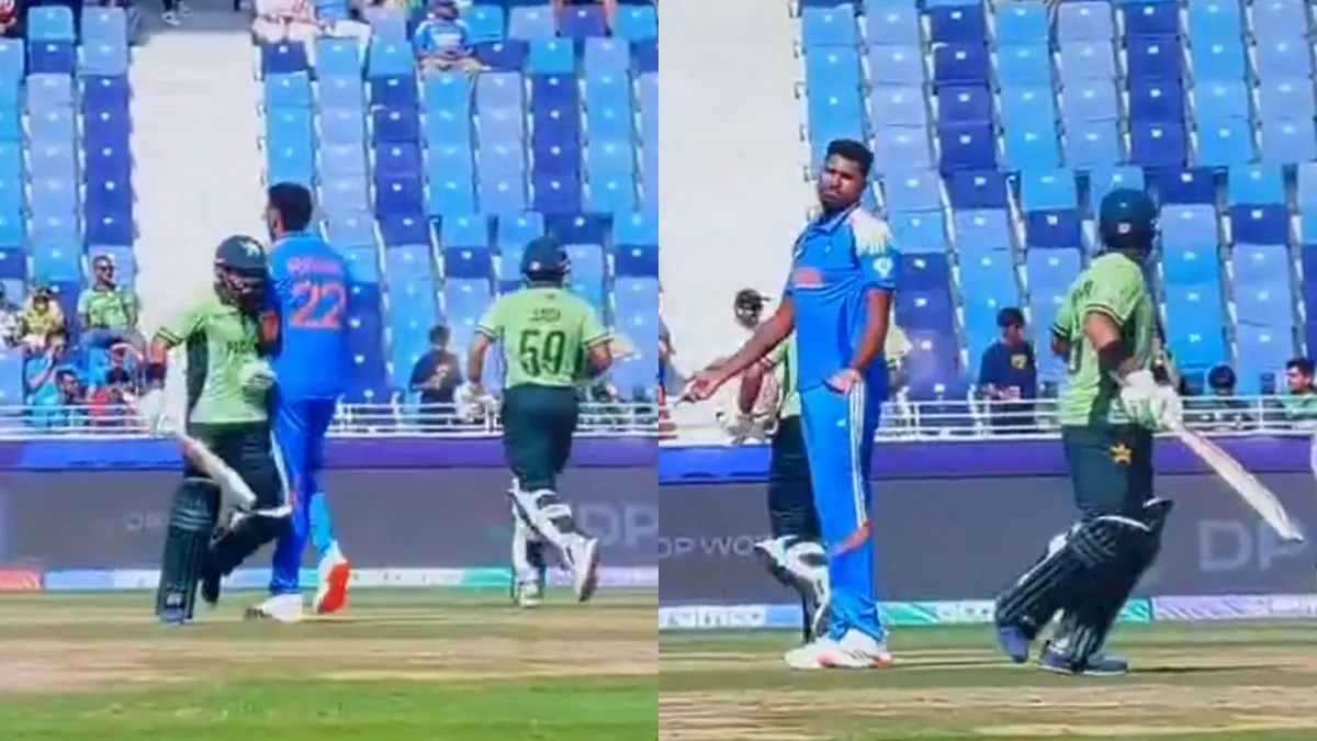 Rana M Rizwan Mohammad Rizwan shoulder bumps Harshit Rana during IND vs PAK Champions ...