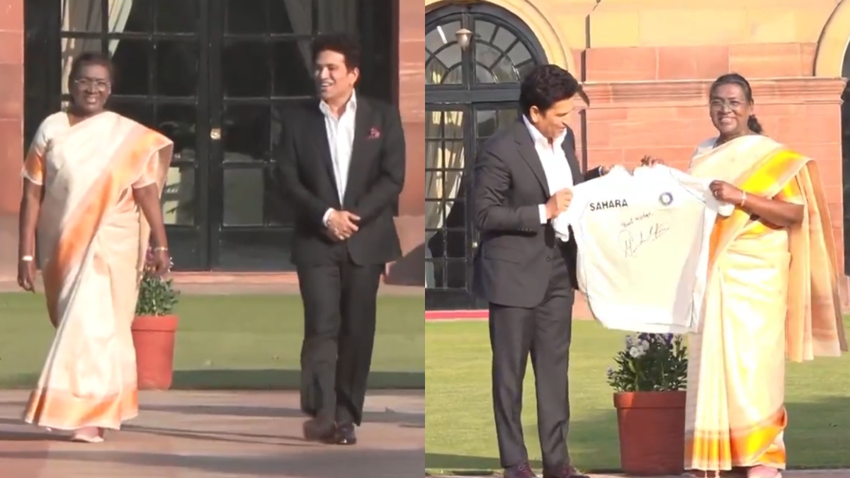 Cricket legend Sachin Tendulkar meets President Droupadi Murmu, presents signed Test jersey | WATCH – India TV