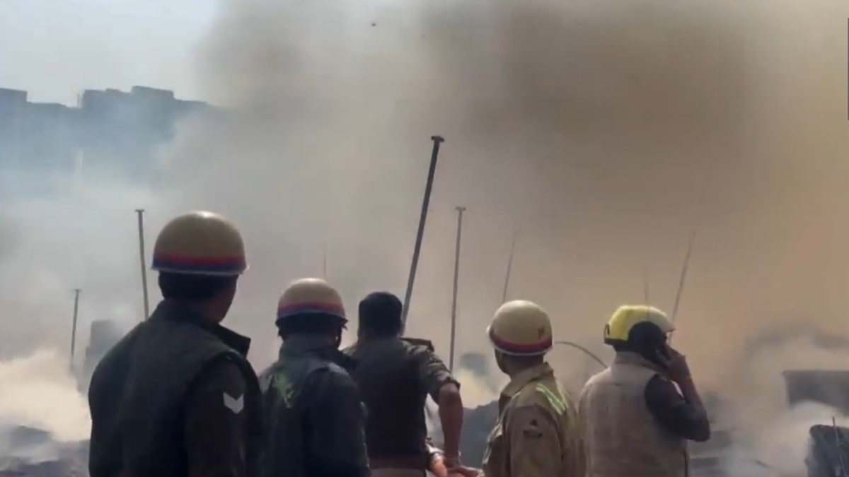 Noida: Fire breaks out at marriage tent warehouse, efforts to douse flame underway