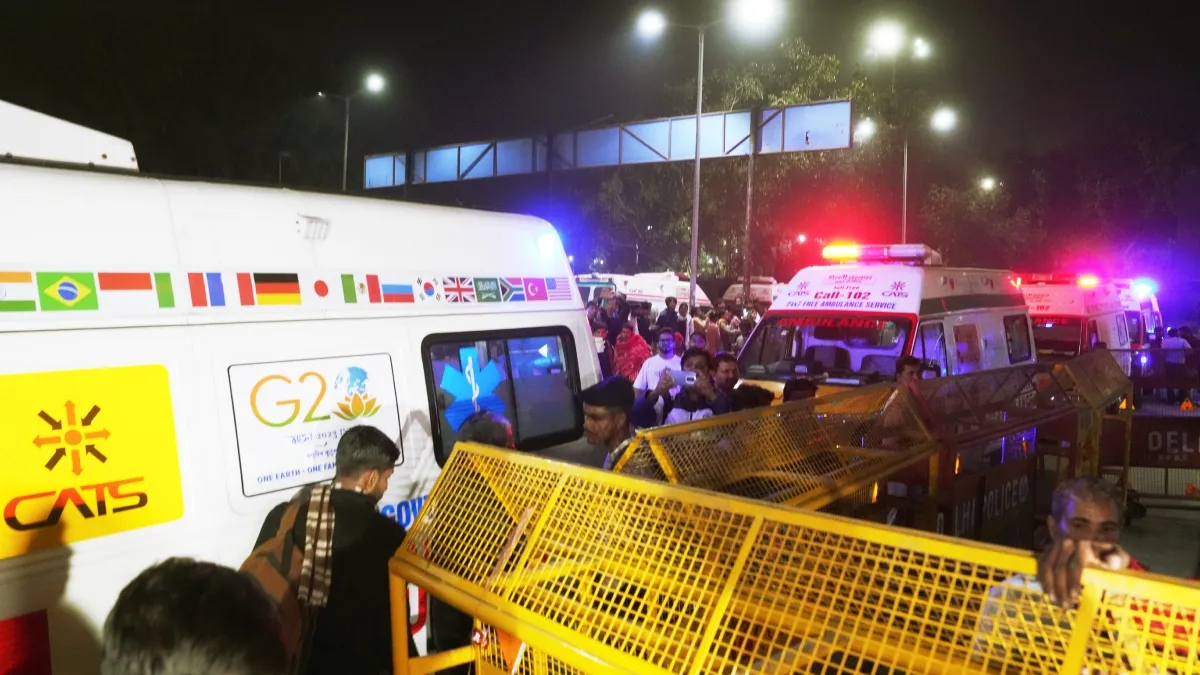 Ambulances outside the New Delhi railway station after a stampede