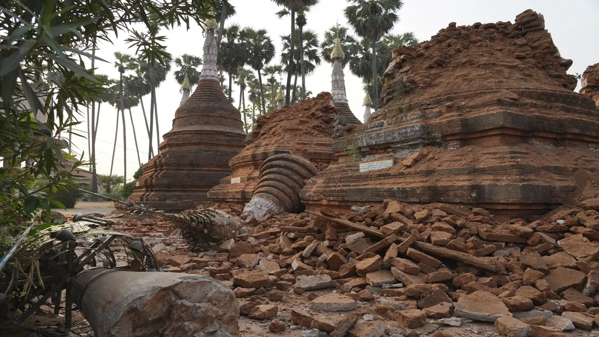 Damaged pagodas are seen after powerful earthquake in Myanmar's Naypyitaw. 