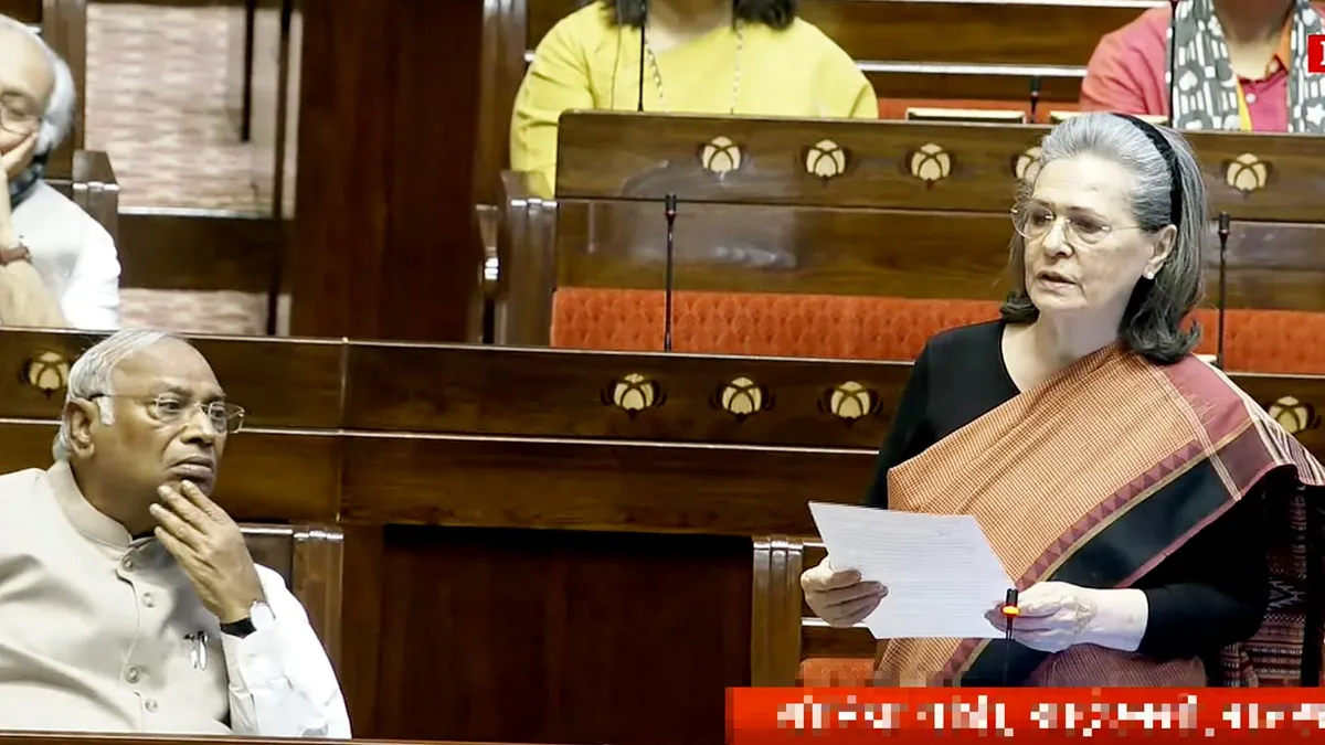 Congress leader Sonia Gandhi speaks in Rajya Sabha. 