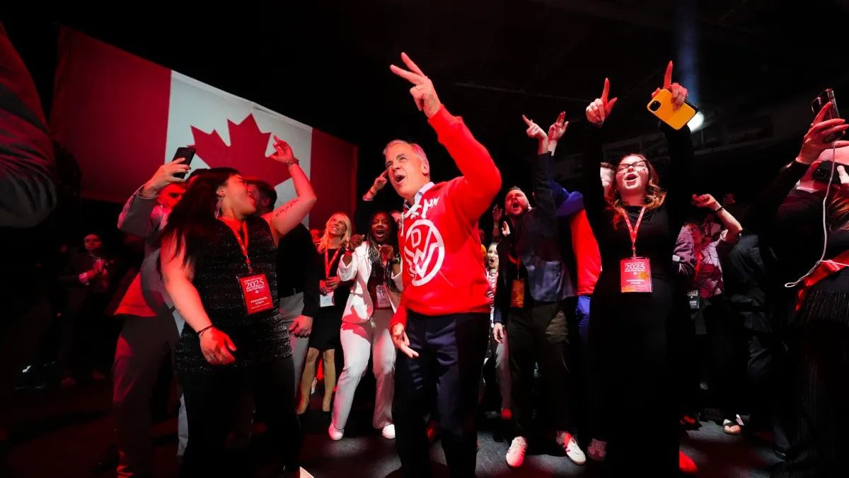 Mark Carney celebrates election victory in Canada with dance moves