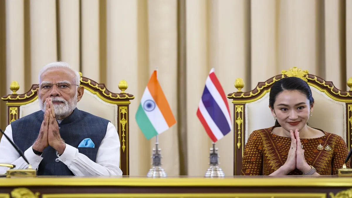 Prime Minister Narendra Modi and his Thai counterpart Paetongtarn Shinawatra in Bangkok.