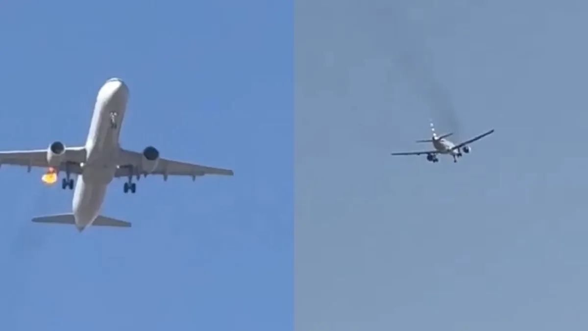The flight 1665 carrying 153 passengers retruned to Las Vegas after one of its engines caught fire midair.