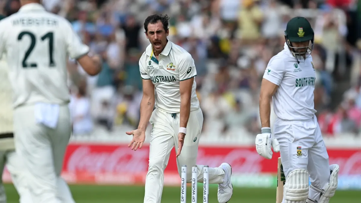 Mitchell Starc was pumped up after dismissing Aiden Markram in the first over