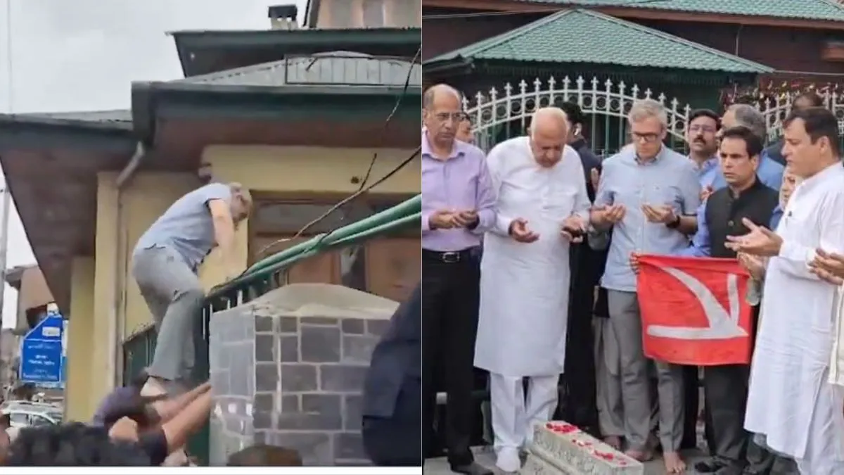 Omar Abdullah climbing gate at the memorial.