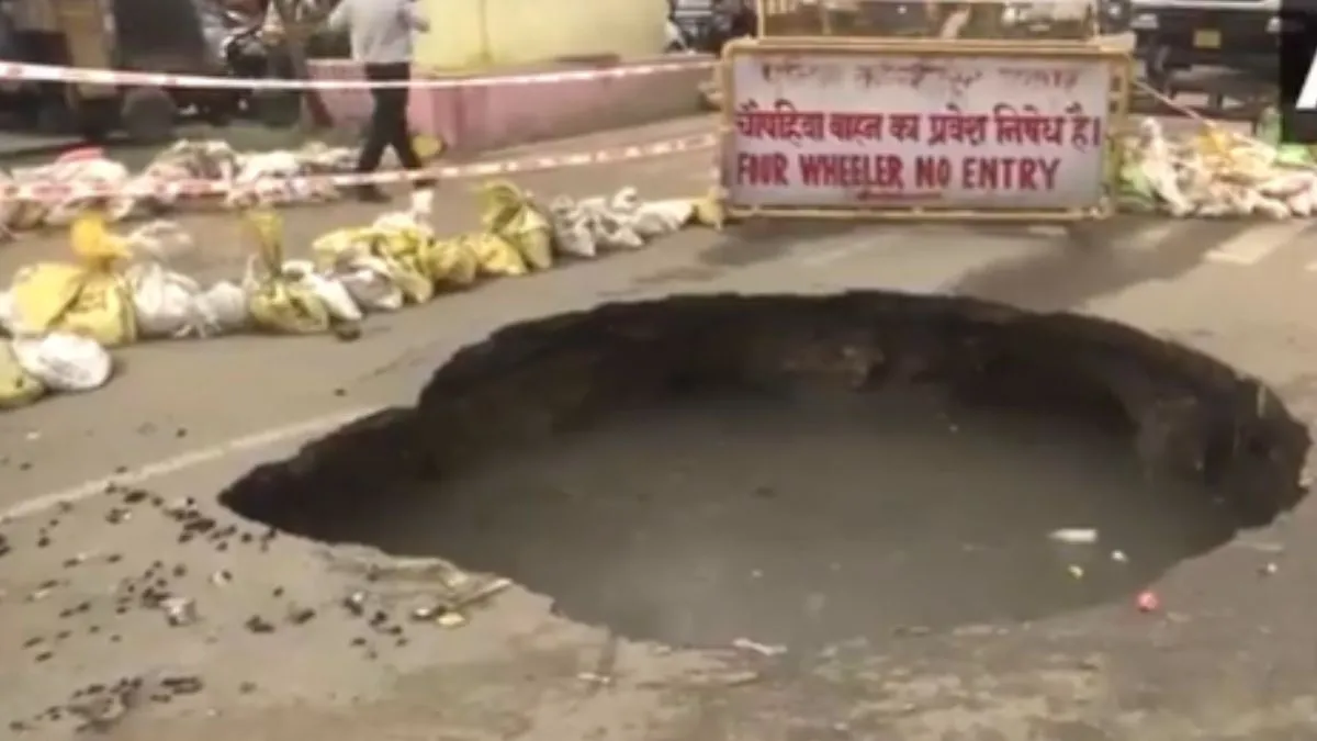 Road caves in near metro station. 