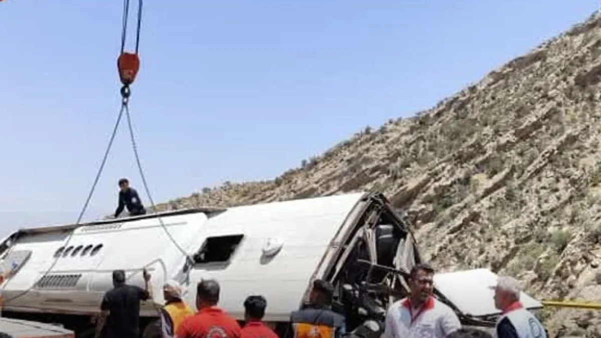 Bus involved in the crash being lifted. 