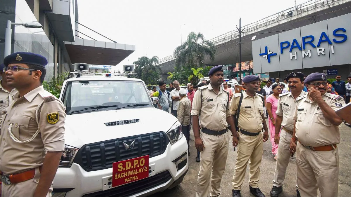 Police outside Paras Hospital in Patna. 