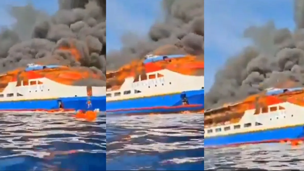 Indonesian ferry bursts into flames. 