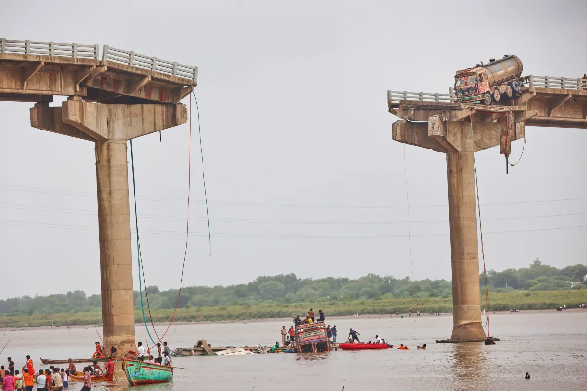 The 40-year-old Gambhira bridge in Gujarat's Vadodara district collapsed into the river on Wednesday morning, killing 13 people.