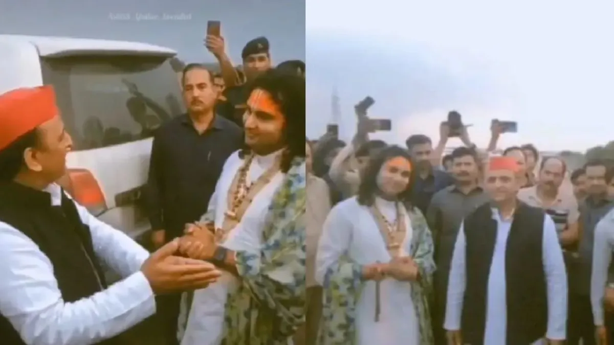 In the video, Akhilesh Yadav questions the use of the word ‘Shudra’, prompting a response from Aniruddhacharya Maharaj that did not appear to satisfy Yadav.