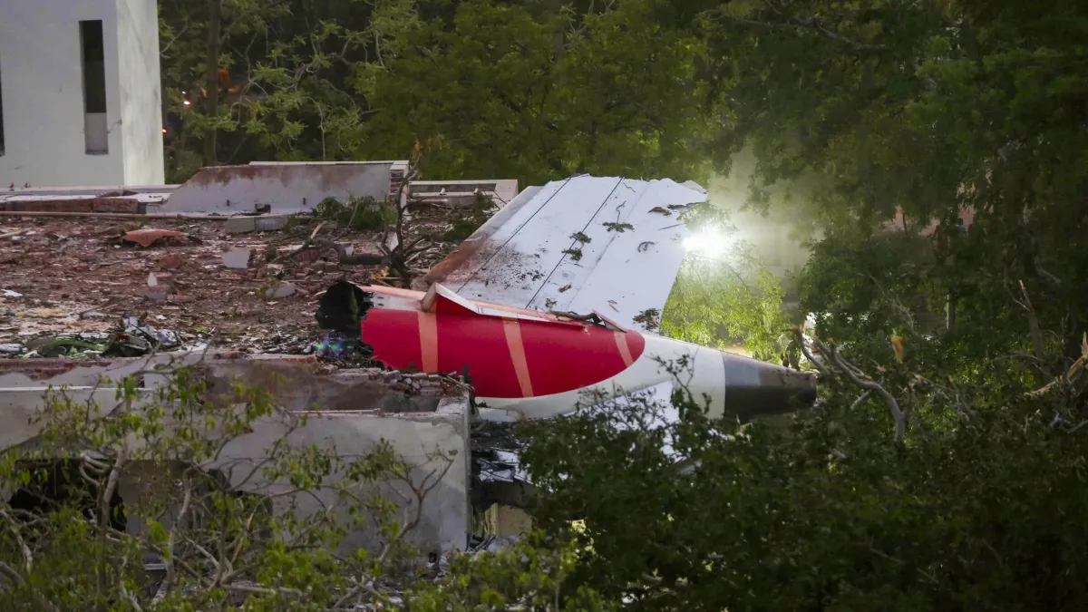 Wreckage of the Air India plane that crashed moments after taking off from the Ahmedabad airport