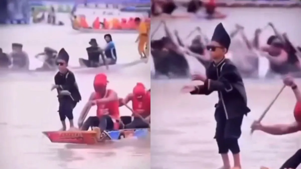 Indonesian boy dancing on racing boat goes viral
