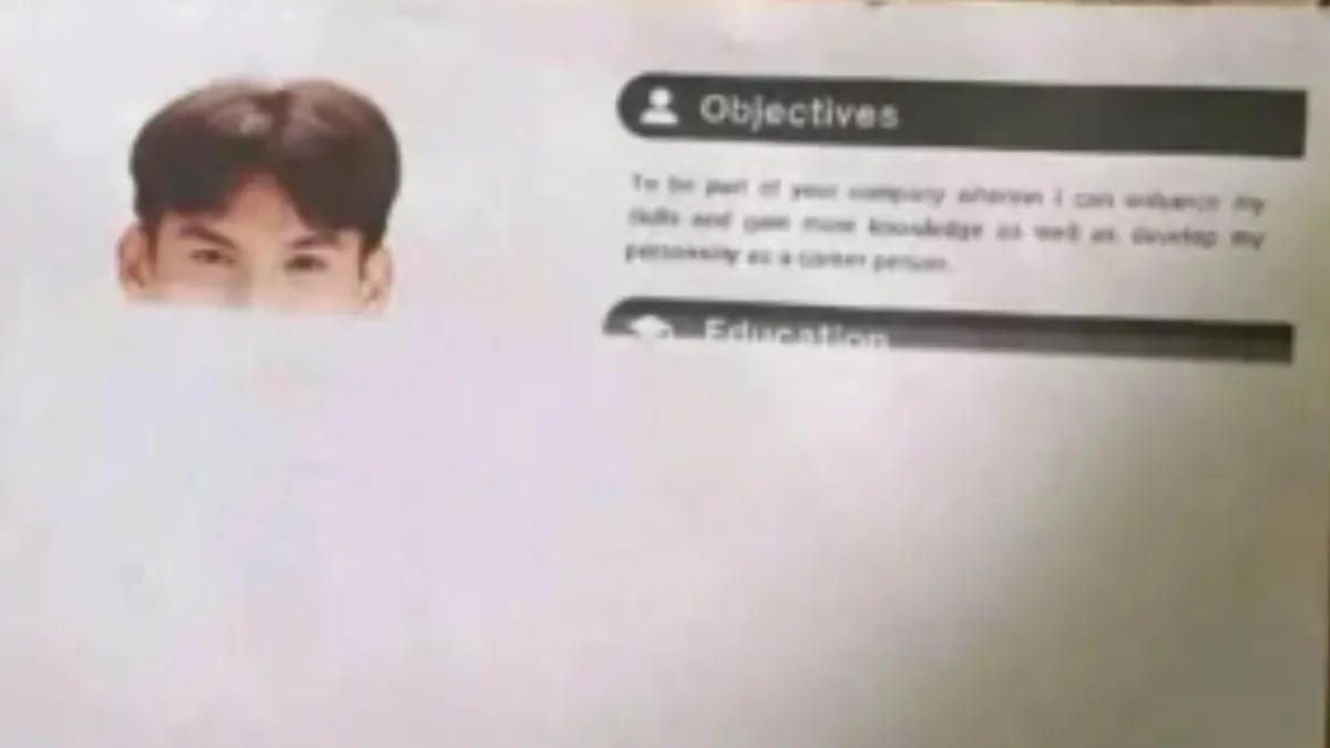 Half-printed resume with a hilarious one-liner.