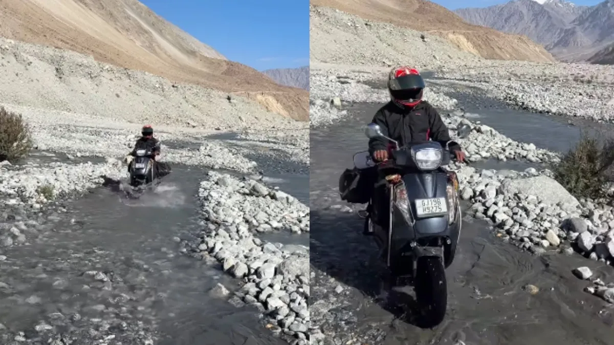 Man covered the great Ladakh on a humble Suzuki Access scooter.