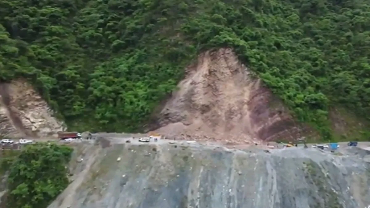 Landslide disrupts Rudraprayag-Badrinath Route amid heavy rainfall.
