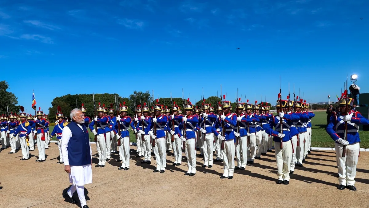 PM Modi was accorded a ceremonial welcome at Alvorada Palace in Brasilia.