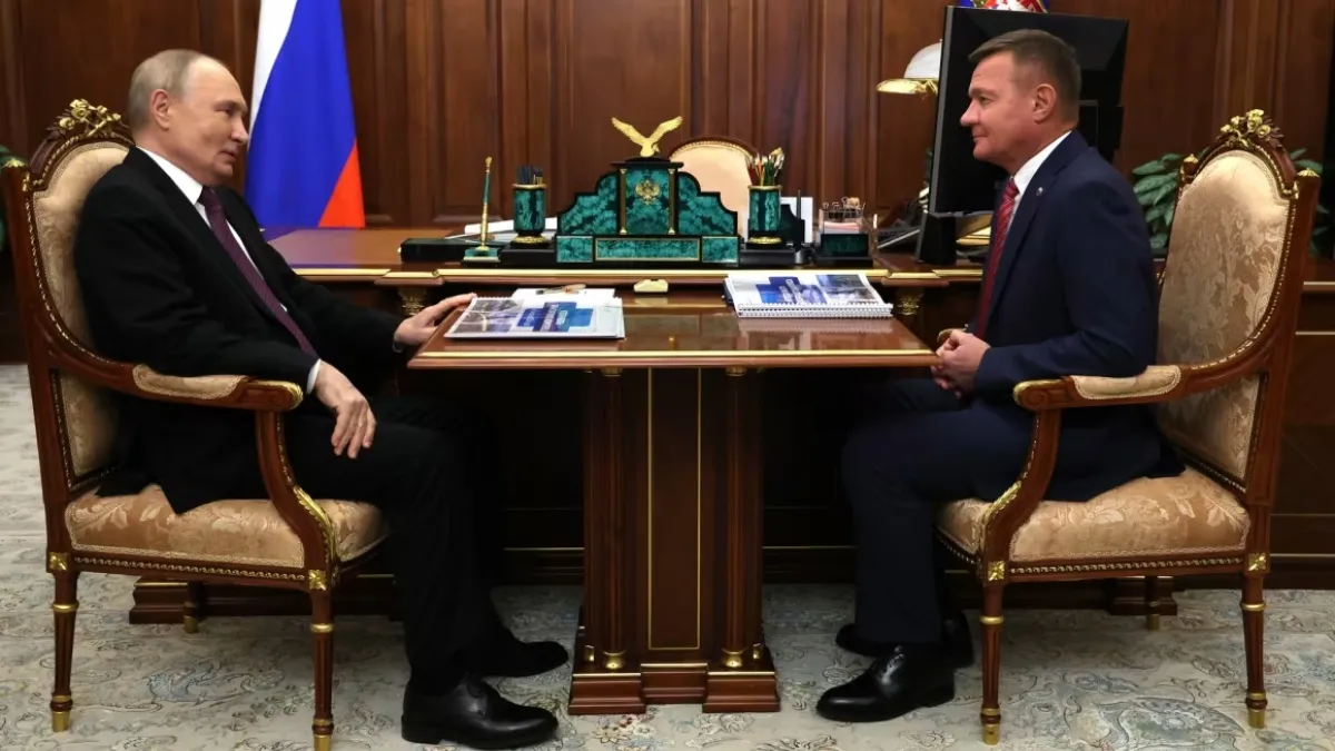 Russian President Vladimir Putin is pictured meeting Roman Starovoit on January 30, 2025 in the Kremlin