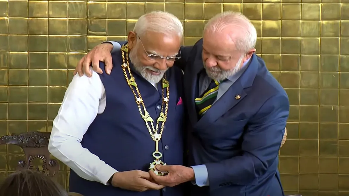  Prime Minister Narendra Modi was conferred with Brazil's highest civilian award by President Luiz Inacio Lula da Silva. 
