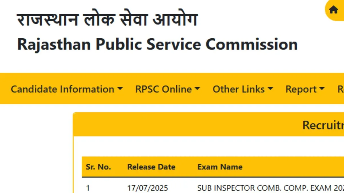 RPSC SI 2025 Recruitment: Registrations underway