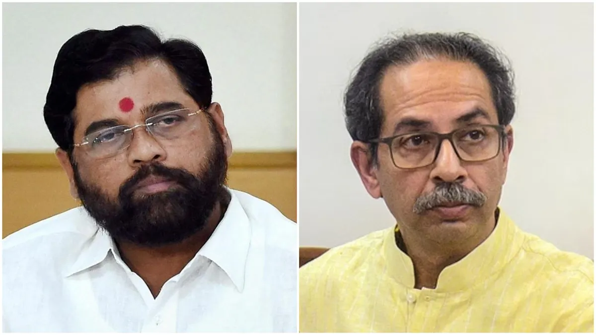  Maharashtra leaders Eknath Shinde (L) and Uddhav Thackeray.  