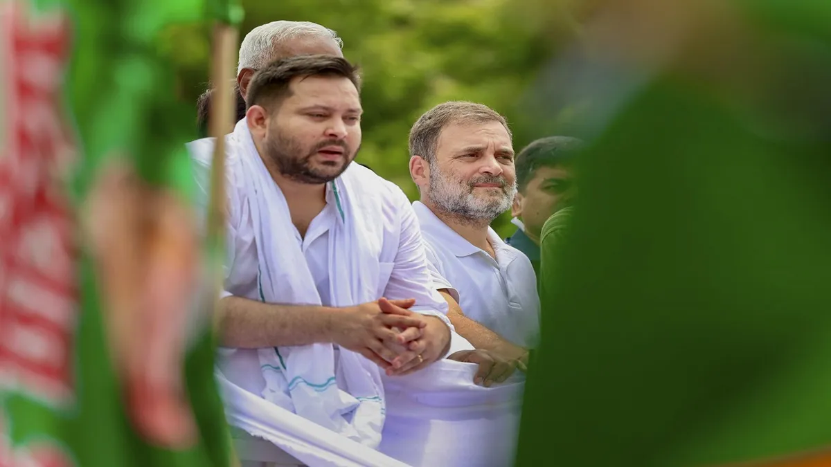 LoP in the Lok Sabha and Congress leader Rahul Gandhi with RJD leader Tejashwi Yadav. 