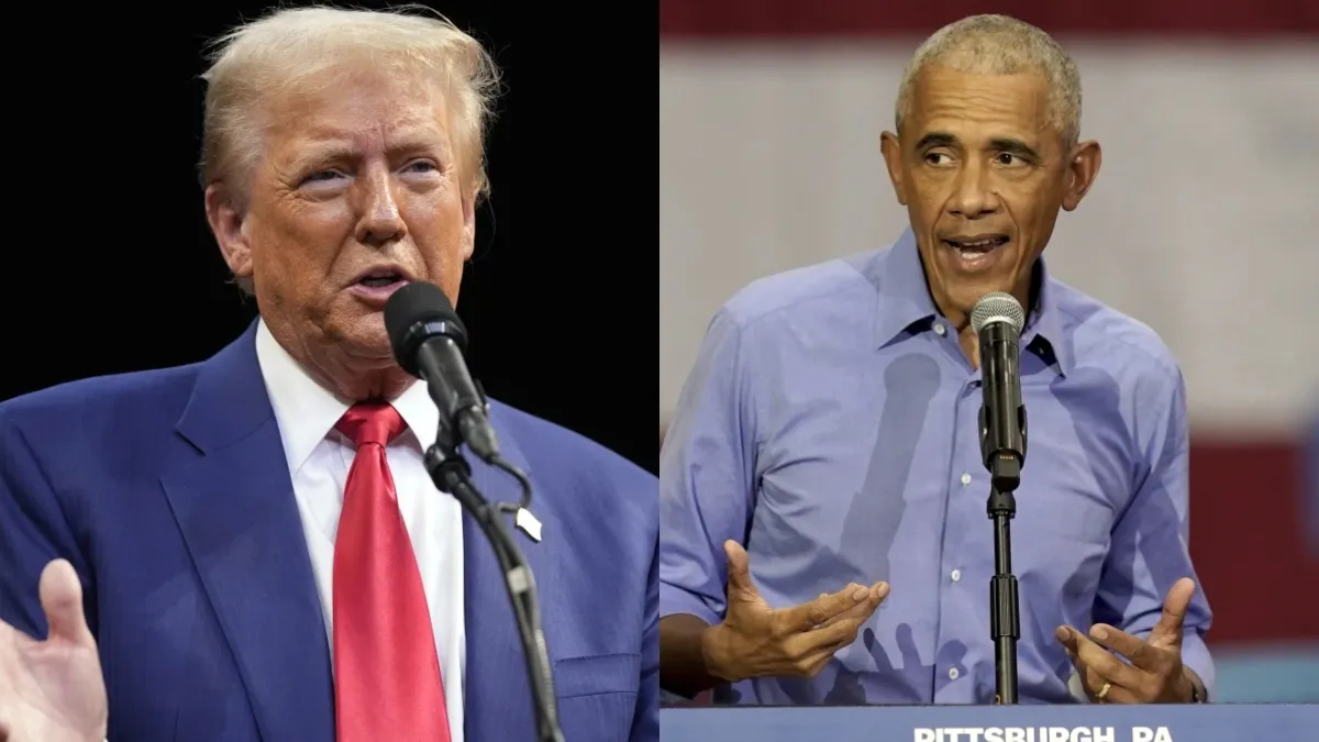 On the left is U.S. President Donald Trump, and on the right is former President Barack Obama.