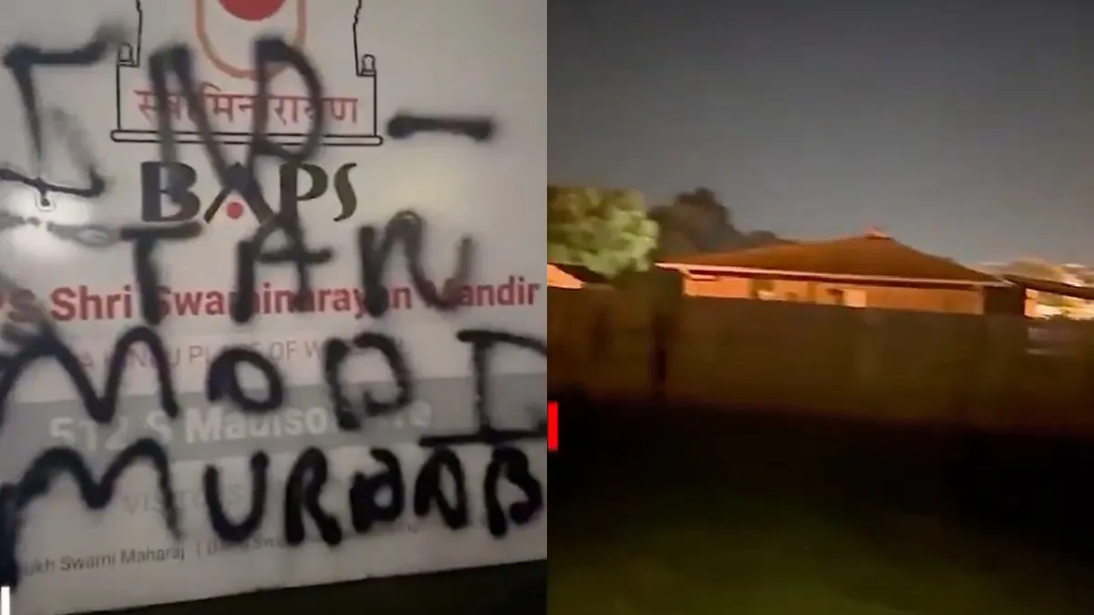 A video clip shared by the Hindu American Foundation showed anti-India graffiti at the walls of BAPS Swaminarayan Temple in US