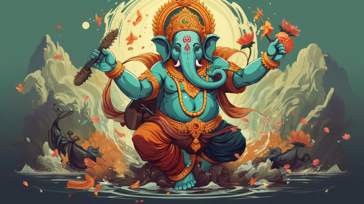 A vibrant artwork of Ganpati visarjan symbolising devotion, love, and the promise of His return next year