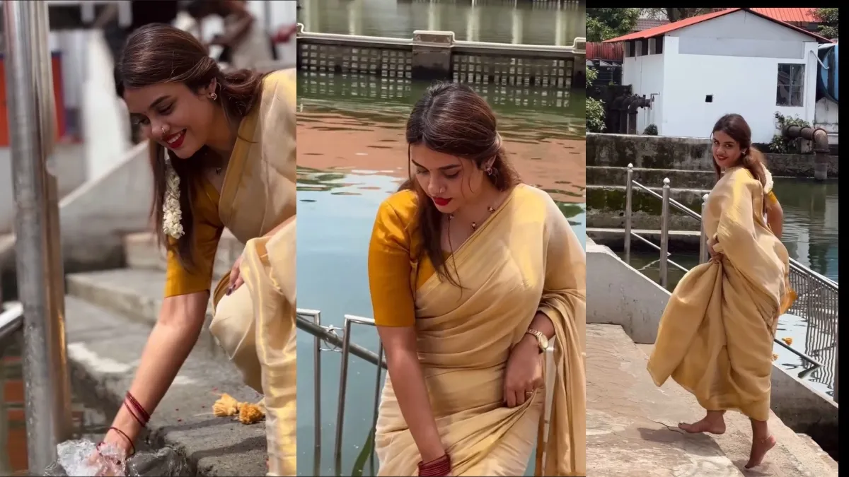 Bigg Boss fame Jasmin Jaffer films a reel in Guruvayur temple Guruvayur temple, Jasmin Jaffer