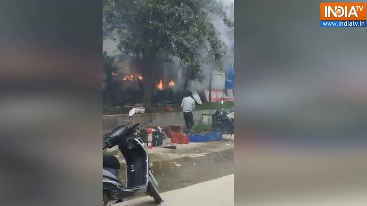 Massive fire breaks out at Axis Bank ATM in Noida Extension’s Supertech Mart.