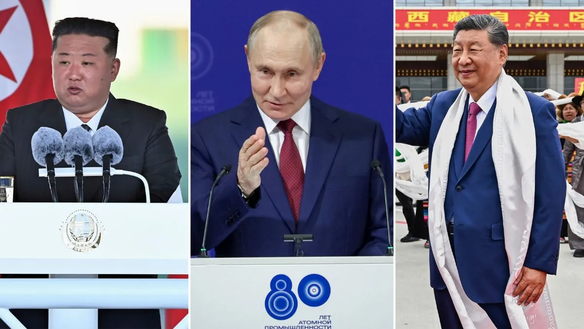 North Korea's Kim Jong Un (left), Russia's Vladimir Putin (centre) and China's Xi Jinping (right)
