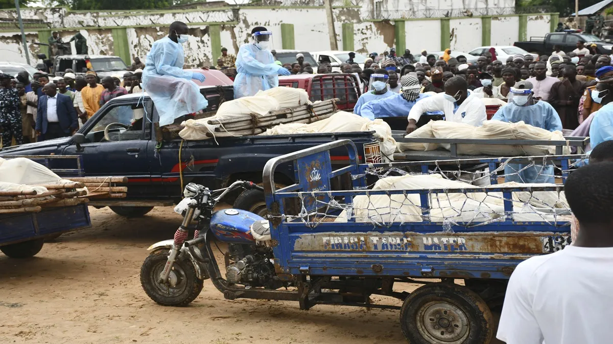 Bodies of people killed by Boko Haram Islamist extremists are transported for burial. 