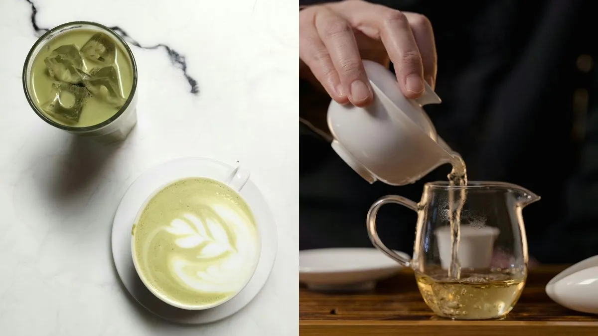 Matcha is whisked into a rich latte, while green tea is brewed and poured for a light, soothing drink.