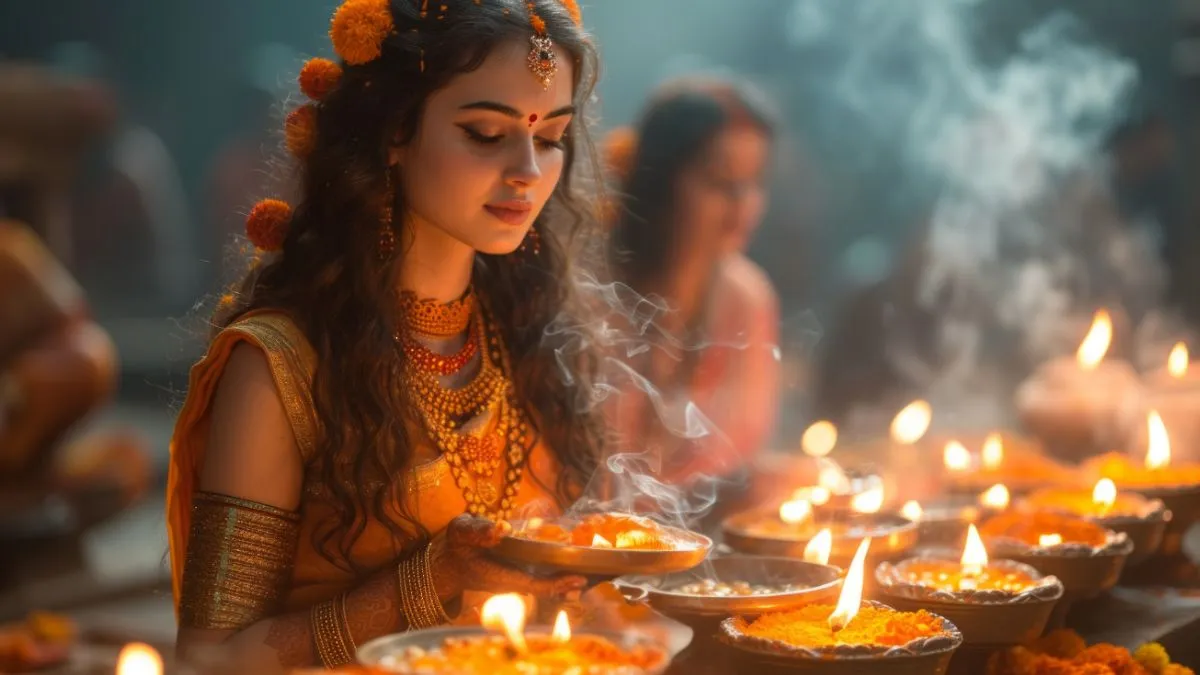 Pehla Shradh 2025 rituals being performed with diyas, incense, and offerings during Pitru Paksha.