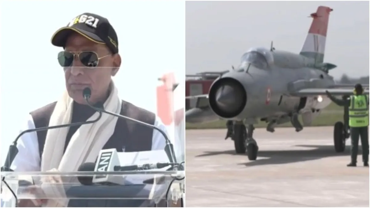 Union Defence Minister Rajnath Singh praised the MiG-21's heroic role during its journey.