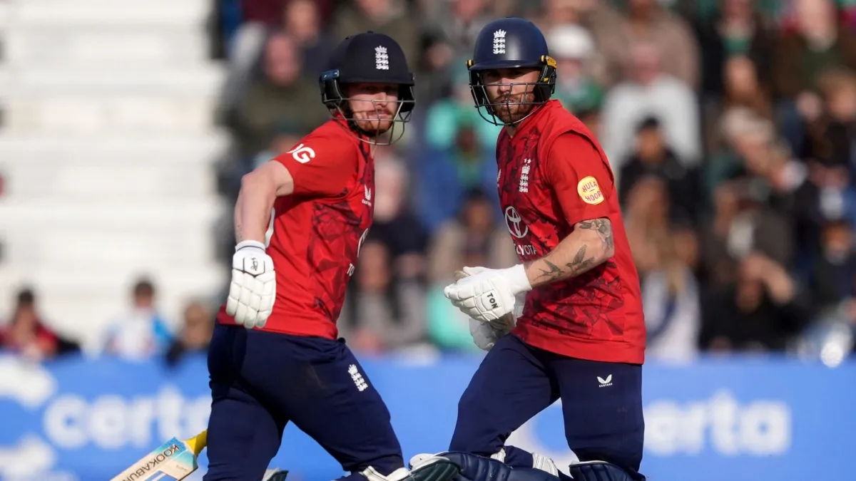 Jordan Cox and Phil Salt during the third T20I against Ireland last month