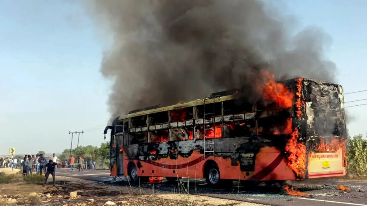 The bus had just left Jaisalmer when it caught fire.
