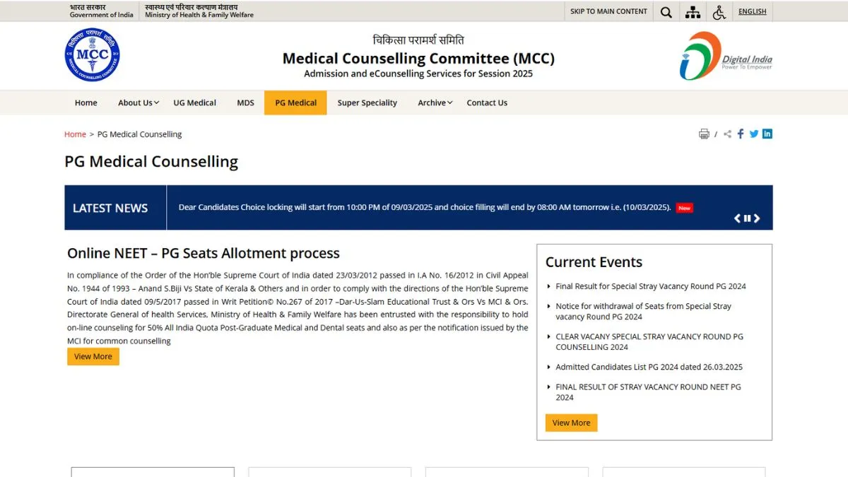 Apply for NEET PG counselling 2025 round one registration at mcc.nic.in 