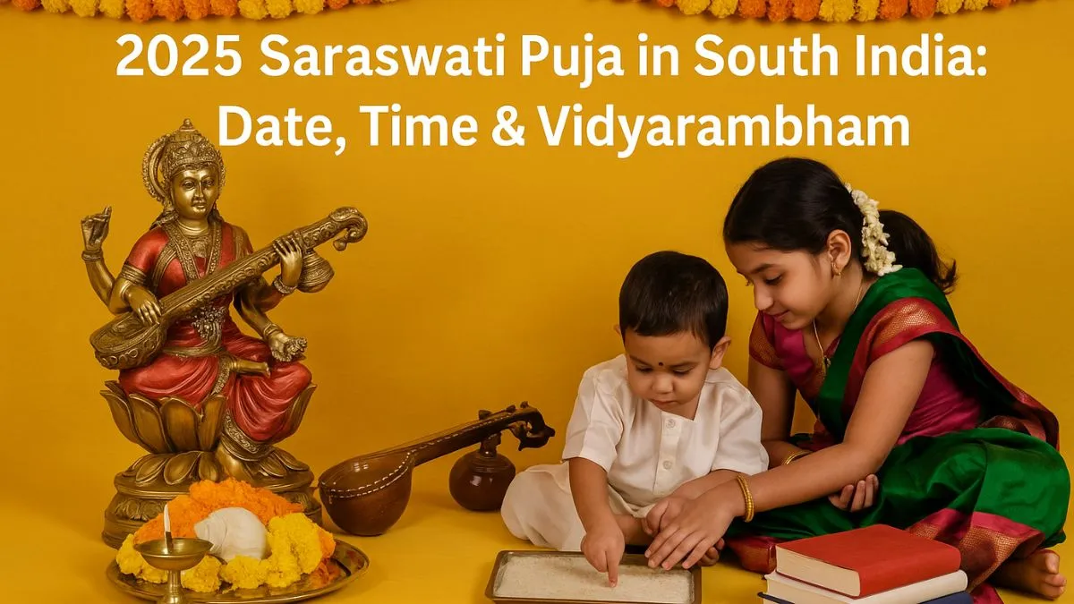 Saraswati Puja 2025 in South India will be celebrated on October 1, followed by the Vidyarambham ceremony on October 2.