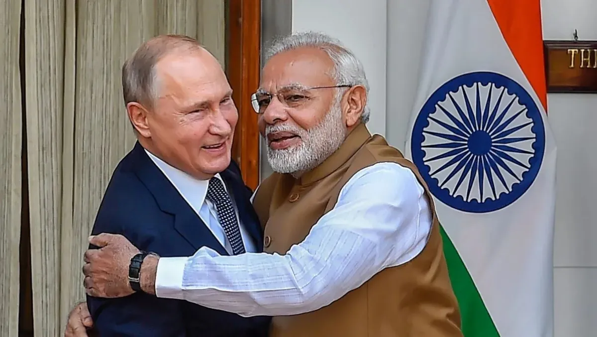 Russian President Vladimir Putin with Prime Minister Narendra Modi 

