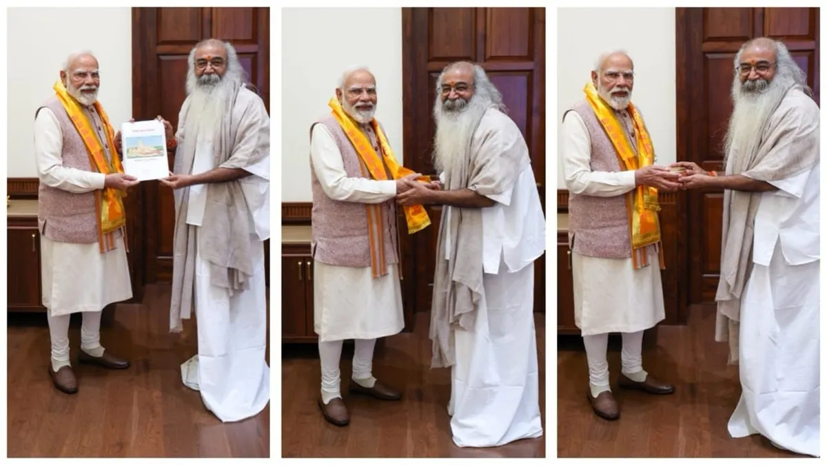 Acharya Pramod Krishnam meets PM Modi in Delhi. 
