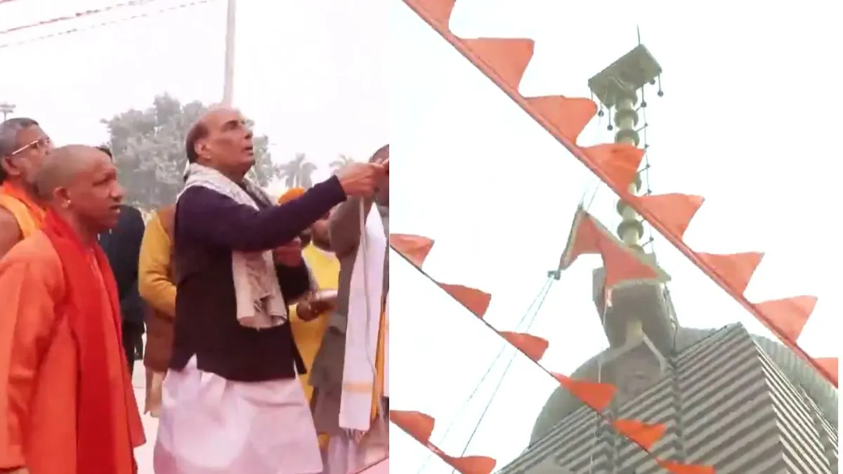 Rajnath Singh hoists flag atop Ram Temple to mark second anniversary of ...