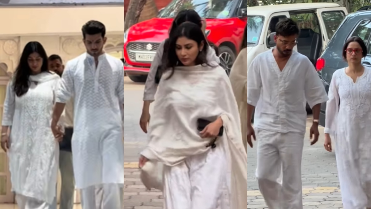 Arjun Bijlani stands by wife Neha at father-in-law's prayer meet; Mouni Roy, Ankita-Vicky pay last respects